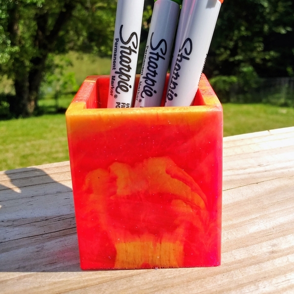 Pen Holder Organizer Cute Gift Art Bright Vivid Handmade Orange - Picture 13 of 13